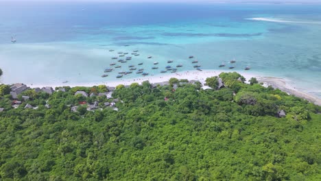 Breathtaking-Tropical-Island-of-Kwale,-Zanzibar-on-Tanzania-Coast,-Aerial