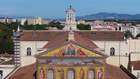 Beautiful-Mosaic,-Bell-Tower-of-Basilica-Saint-Paul-Outside-the-Walls