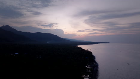 Serene-Nature-Of-Lakeshore-Forest-Mountains-During-Sunset-In-North-Bali,-Indonesia