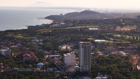 Aerial-Establishing-Shot-Over-The-Beach-Resort-Town-Of-Phan-Thiet,-Binh-Thuan-Province,-Vietnam