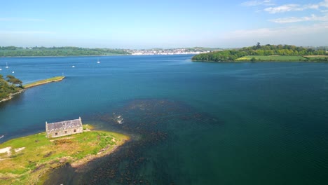 Aerial-shot-of-Strangford-Lough-in-County-Down,-Northern-Ireland