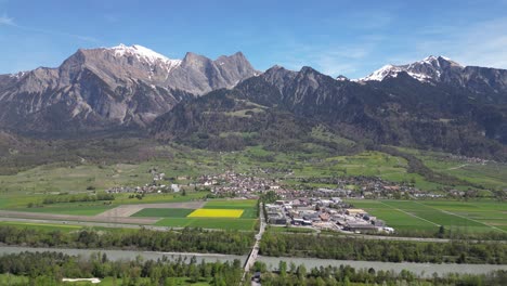 An-aerial-perspective-captures-the-majestic-Swiss-mountain-range-and-the-valley-of-Bad-Ragaz-in-St