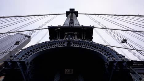 Manhattan-Bridge-Tower-Connecting-Cable-Spans-Pan-Down-To-Walkway