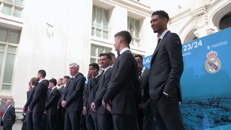 British-soccer-player,-Jude-Bellingham-is-seen-with-his-teammates-as-the-Real-Madrid-professional-football-team-take-part-during-a-reception-celebrating-the-Spanish-football-league-La-Liga-title