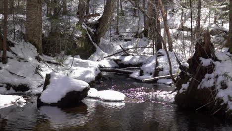 Slow-motion-of-a-stream-in-a-snowy-landscape