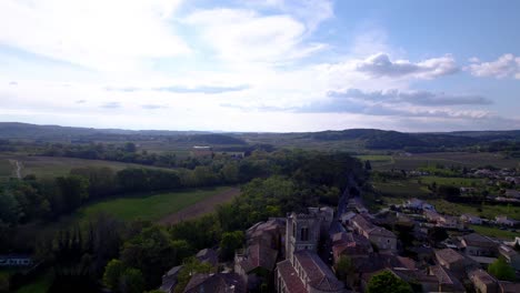 Aerial-view-above-the-small-french-village-of-Tresques-in-southern-France