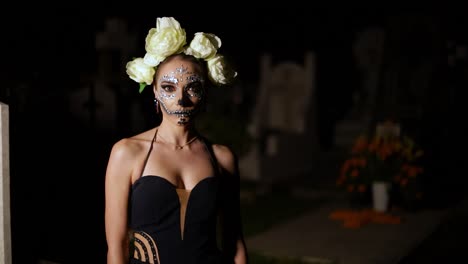 Video-of-a-mexican-catrina-in-the-middle-of-a-graveyard