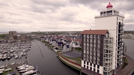 Aerial-of-De-Knar-recreational-port-at-the-Veluwemeer-with-pleasure-boats