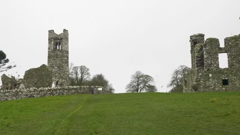 Medieval-Church,-St-Erc's-Tomb,-The-College,-Holy-Well,-Motte-In-The-Hill-of-Slane-In-County-Louth,-Ireland