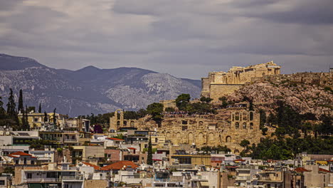 People-Visiting-The-Famous-Ancient-Greek-Monumental-Complex-Of-The-Acropolis-of-Athens-In-Greece