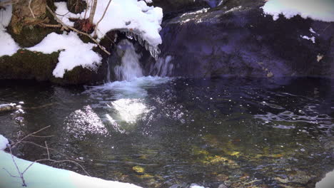 Melt-water-feeds-a-small-cascade-in-a-mountain-spring
