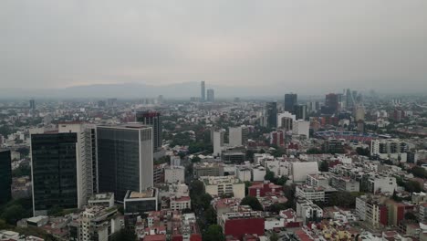 Mexico-City-from-Drones,-cloudy-day