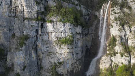 Seerenbach-Falls-Amden-Switzerland-waterfall-aerial-nature-water-descend-mountain-side