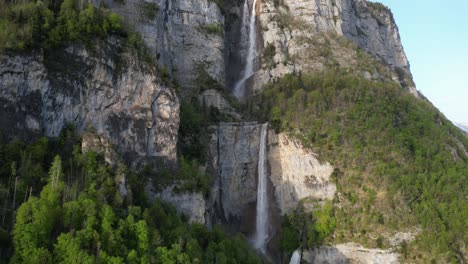 Seerenbach-Falls-cascading-set-of-three-waterfalls-Amden-Walensee,-Switzerland