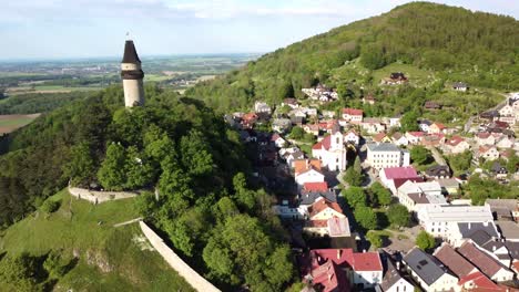 Aerial-View-Of-Štramberk-Town-In-Nový-Jičín-District-In-The-Moravian-Silesian-Region-Of-The-Czech-Republic---Drone-Shot