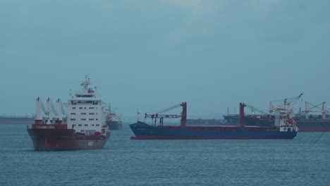 Containerschiffe-Ankerten-In-Der-Straße-Von-Singapur-Und-Warteten-Darauf,-Dass-Die-Regierungsbehörde-Die-Zollwaren-Inspiziert-Und-Ihre-Einfuhr-In-Das-Land-Dokumentierte