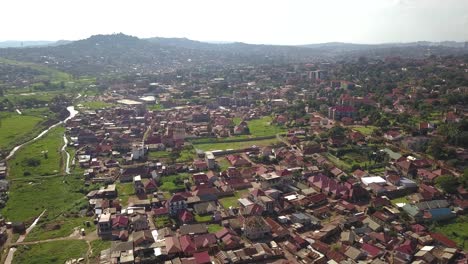 Aerial-view-of-residential-housing-area-Bukasa-district-in-Kampala-city,-Uganda,-Africa