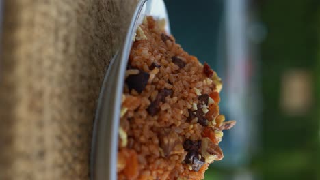 A-Mexican-Red-Rice-plate-on-a-table,-close-up-shot