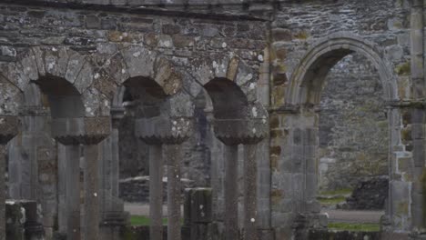 Old-Mellifont-Abbey-ruins-in-Drogheda,-Ireland,-captured-with-a-vintage-Helios-lens,-showcasing-historical-architecture