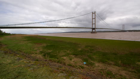 Extra-wide-shots-of-the-Humber-bridge-by-water-side-Road