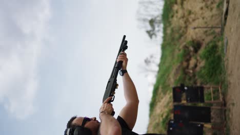 360-degree-rotation-view-while-male-shoot-shotgun-at-Olesko-shooting-range