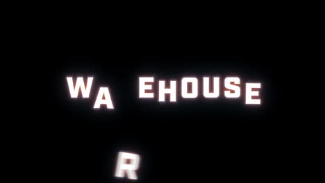 4K-text-reveal-of-the-word-"warehouse"-on-a-black-background