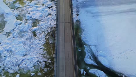 Volar-Un-Dron-Sobre-Bloques-De-Hielo-Sobre-Un-Puente-4k