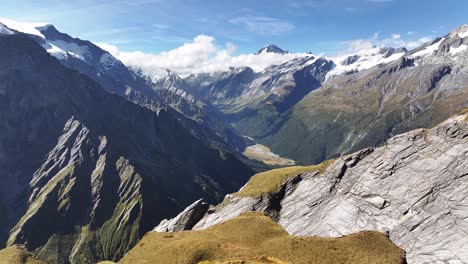 Amazing-drone-of-Matukituki-Valley-and-Southern-Alps-scenery-in-New-Zealand,-mountain-climbing