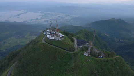 Aerial-view-top-of-Telomoyo-Mountain,-Central-Java,-Indonesia