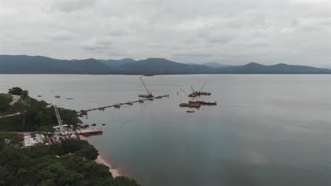 Landscape-of-Babitonga-Bay,-infrastructure-of-São-Francisco-do-Sul-port,-Santa-Catarina,-Brazil