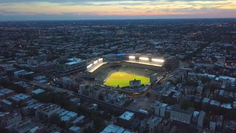 Aerial-footage-of-Wrigley-Field-in-Summer