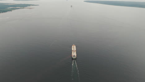 A-large-oil-tanker-sails-in-Paranaguá-Bay,-Paraná-state,-Brazil