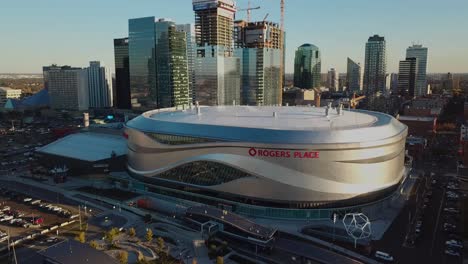 Drone-flying-laterally-above-Edmonton's-Rogers-Place-building