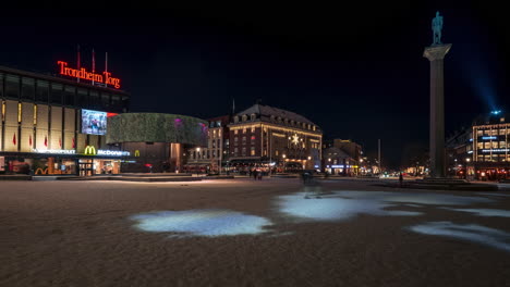 Night-View-Of-Trondheim-Torg-At-The-City-Square-Of-Trondheim-In-Norway