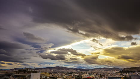 Dramatic,-stormy,-sunset-sky-over-Athens-and-the-Acropolis-in-Greece---time-lapse