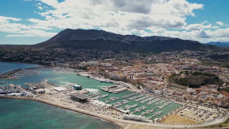 Panoramic-aerial-drone-view-of-Spanish-city-Denia