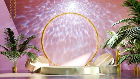 product-display-for-e-commerce-sale-discount-skincare-beauty-spa-resort-concept-and-jewelry-gold-and-silver-3d-rendering-animation-for-online-shopping-cart-with-plant-tree-palm