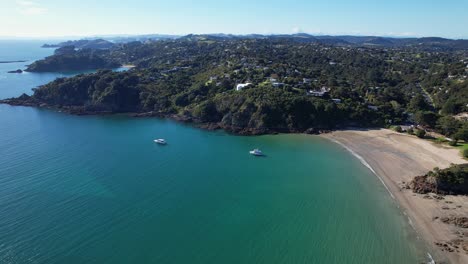 Aerial-View-Of-Newton-Reserve-And-Little-Oneroa-Beach-In-Summer