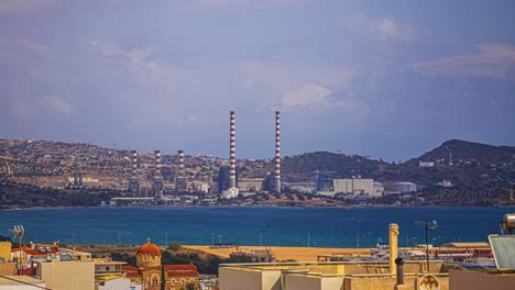 Lavrio,-Greece-and-natural-gas-power-plant-along-the-coast---time-lapse