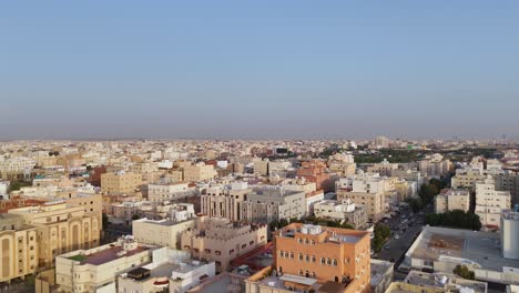 Fly-over-establishing-shot-showcasing-Saudi-Arabian-city-Jaddah-at-the-blue-hour