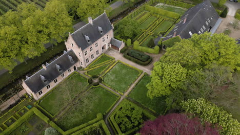 Priorij-Corsendonk-monastery-in-Belgium,-aerial-drone-view