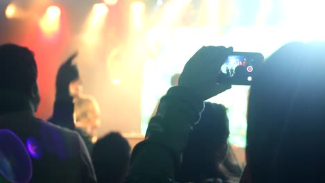 Close-up-shot-showing-silhouette-of-party-people-celebrating-in-night-club-in-front-of-stage