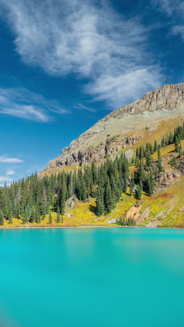 Timelapse-Vertical-De-4k,-Lagos-Azules-Y-Colinas-De-Las-Montañas-De-San-Juan,-Colorado,-EE.UU.,-Impresionante-Paisaje-En-Un-Día-Soleado