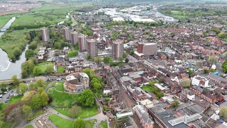 Tamworth-castle-and-town-Staffordshire,-UK-drone,aerial