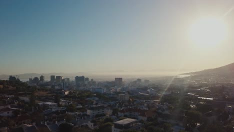 Early-morning-sunrise-drone-flying-over-the-skyline-of-Cape-Town-South-Africa