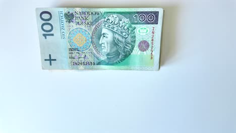 One-hundred-zloty,-top-view-with-copy-space