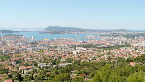 Panoramic-view-of-Toulon,-France-showcasing-the-cityscape,-harbor,-and-surrounding-hills