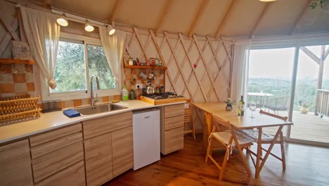 Interior-of-a-kitchen-in-a-fancy-wooden-Yurt-tent