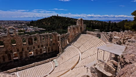 Ancient-theater-on-sunny-day-in-Acropolis,-Greece,-Athens