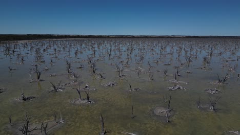 Drone-Flying-Over-Dried-Out-Taarbin-Lake-in-Australia,-Land-Clearing